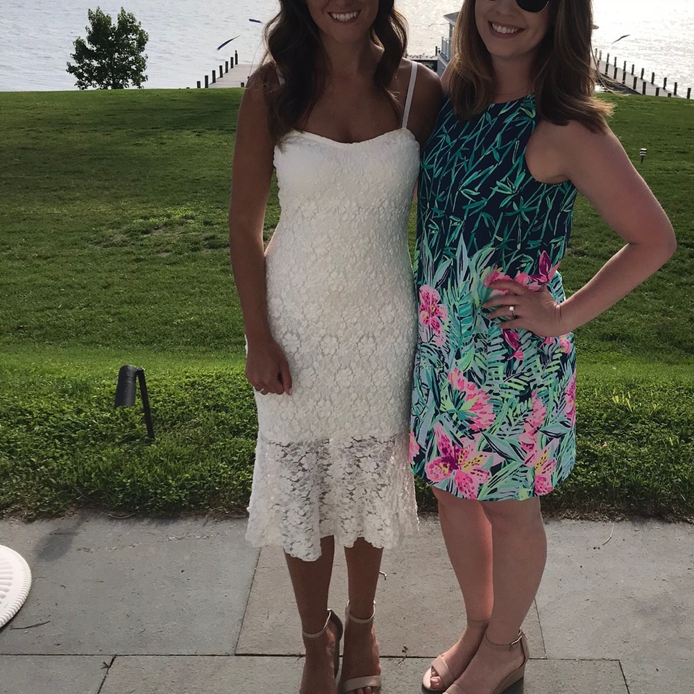 French Connection White Havana Lace Midi Dress